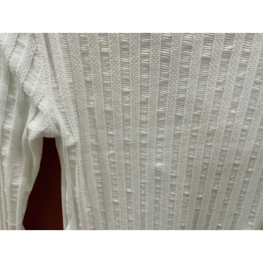 Free People White Ribbed Lace Up Long Sleeve Top Shirt Metal Eyelets M